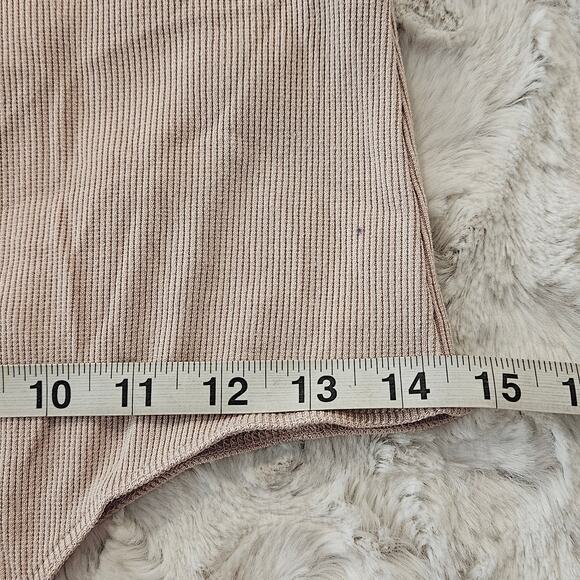 Poof New York bodysuit beige twist knot front long sleeve ribbed snaps Large - Picture 7 of 15